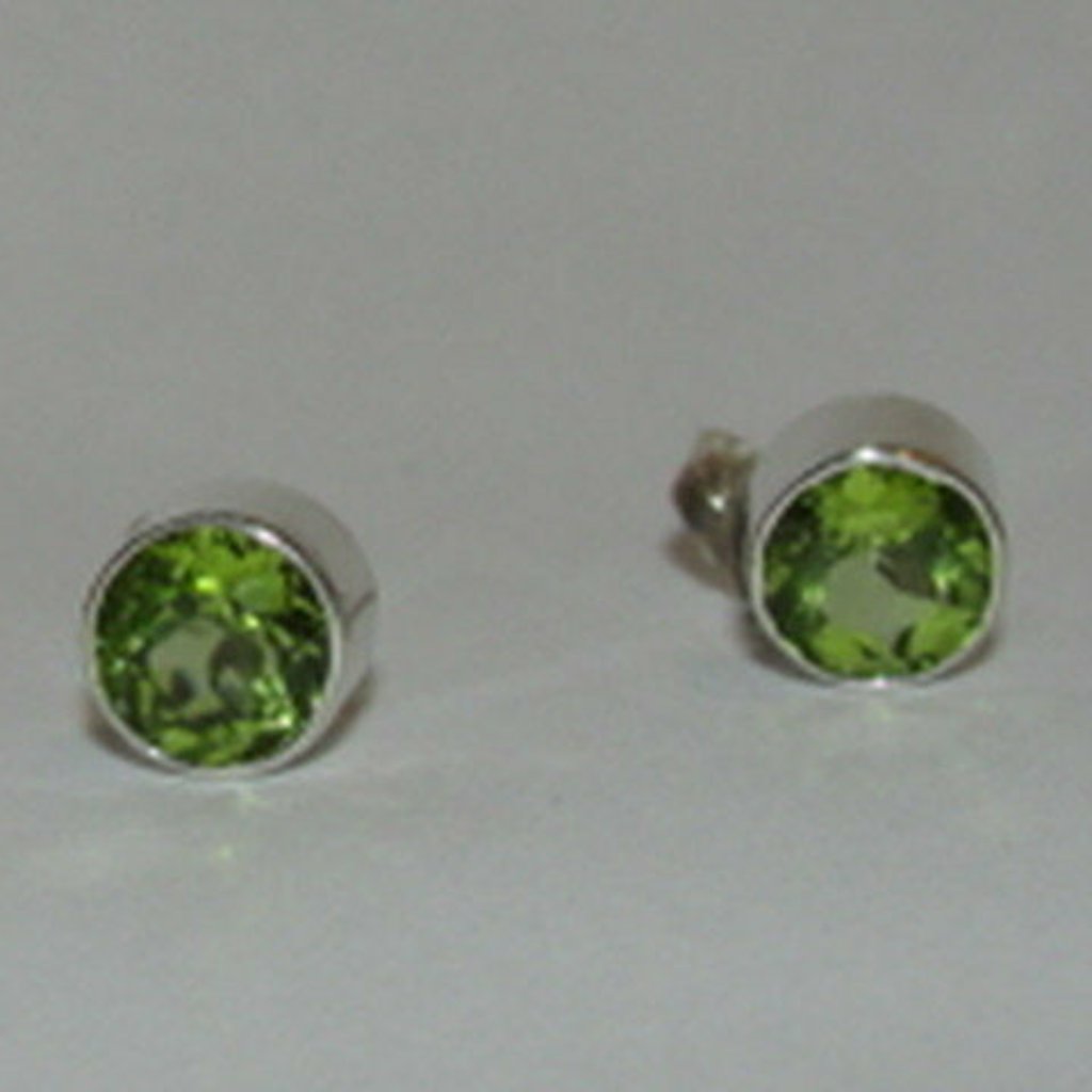 Sterling Silver Faceted Peridot Bezel Set Earrings